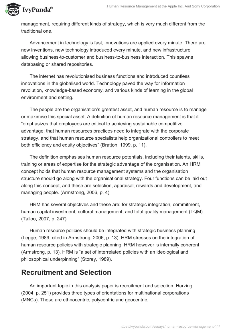 Human Resource Management at the Apple Inc. and Sony Corporation. Page 4