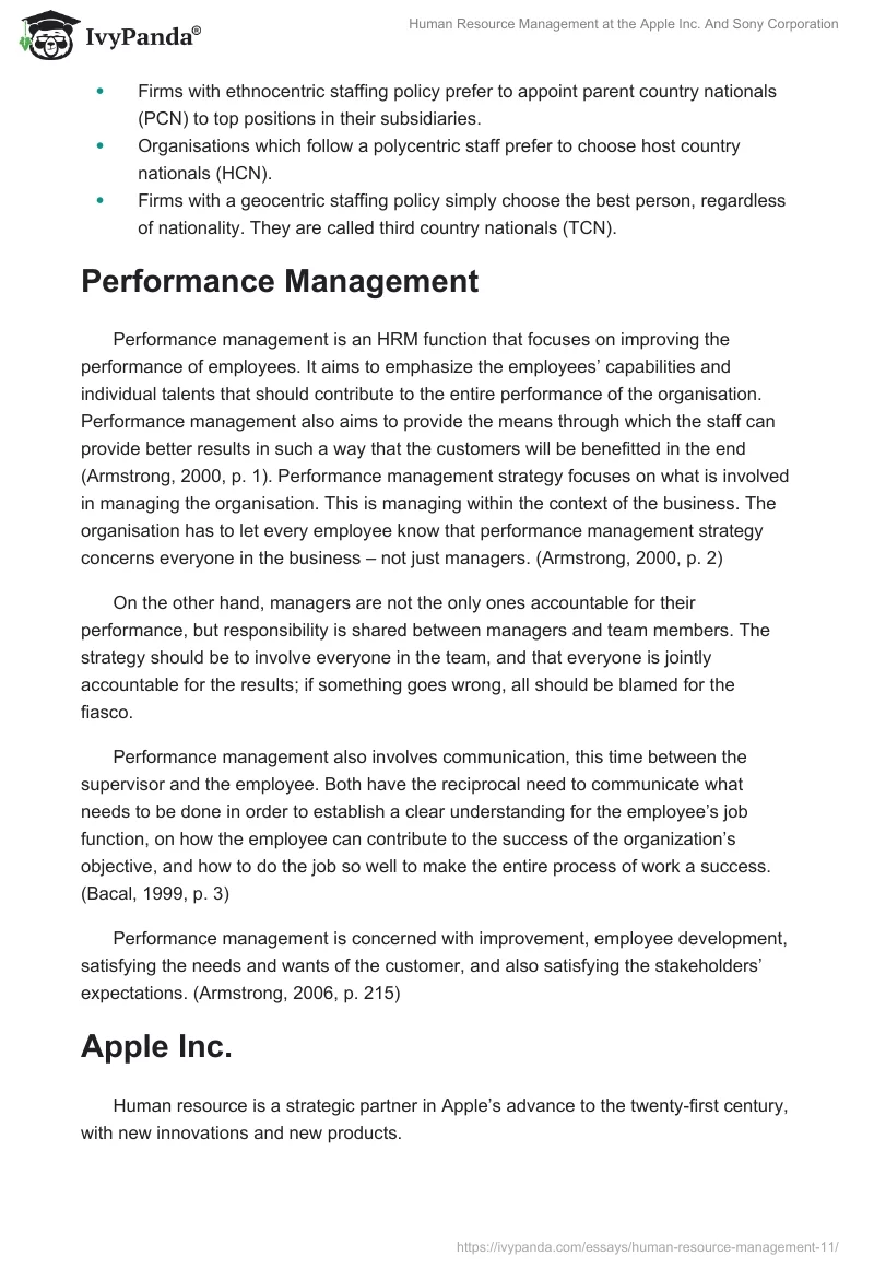 Human Resource Management at the Apple Inc. and Sony Corporation. Page 5