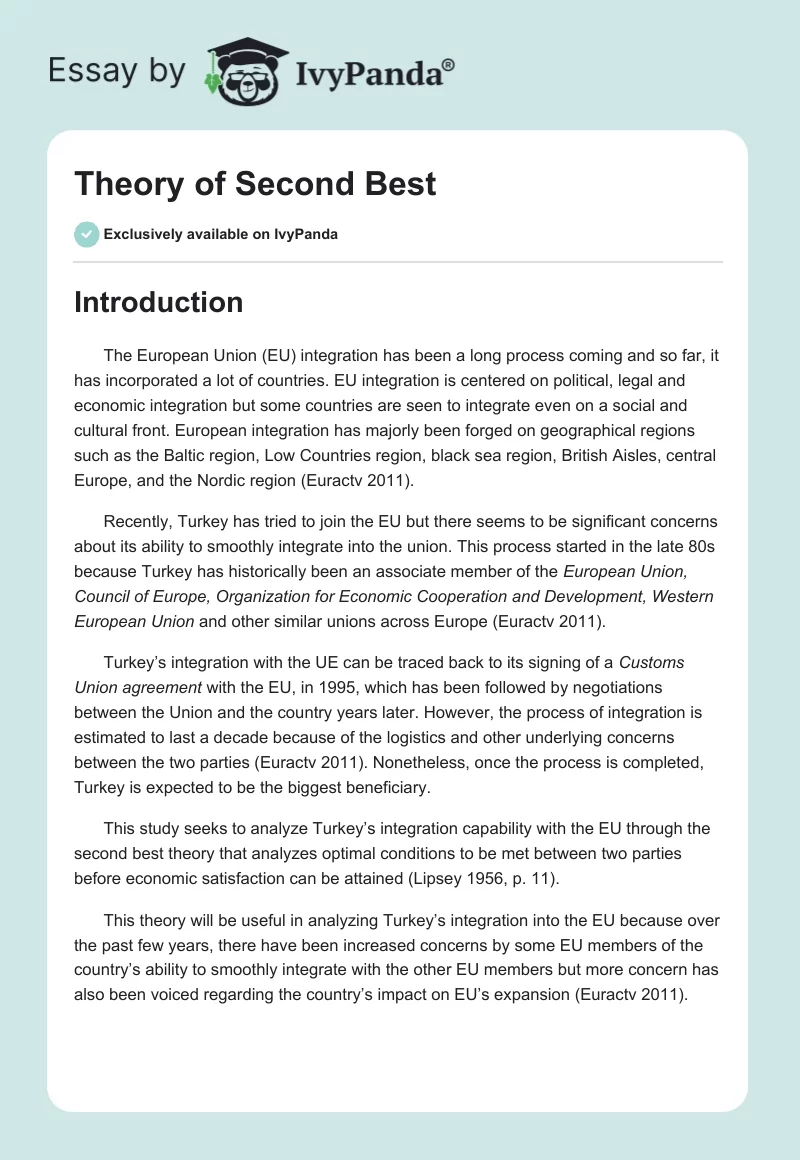 Theory of Second Best. Page 1