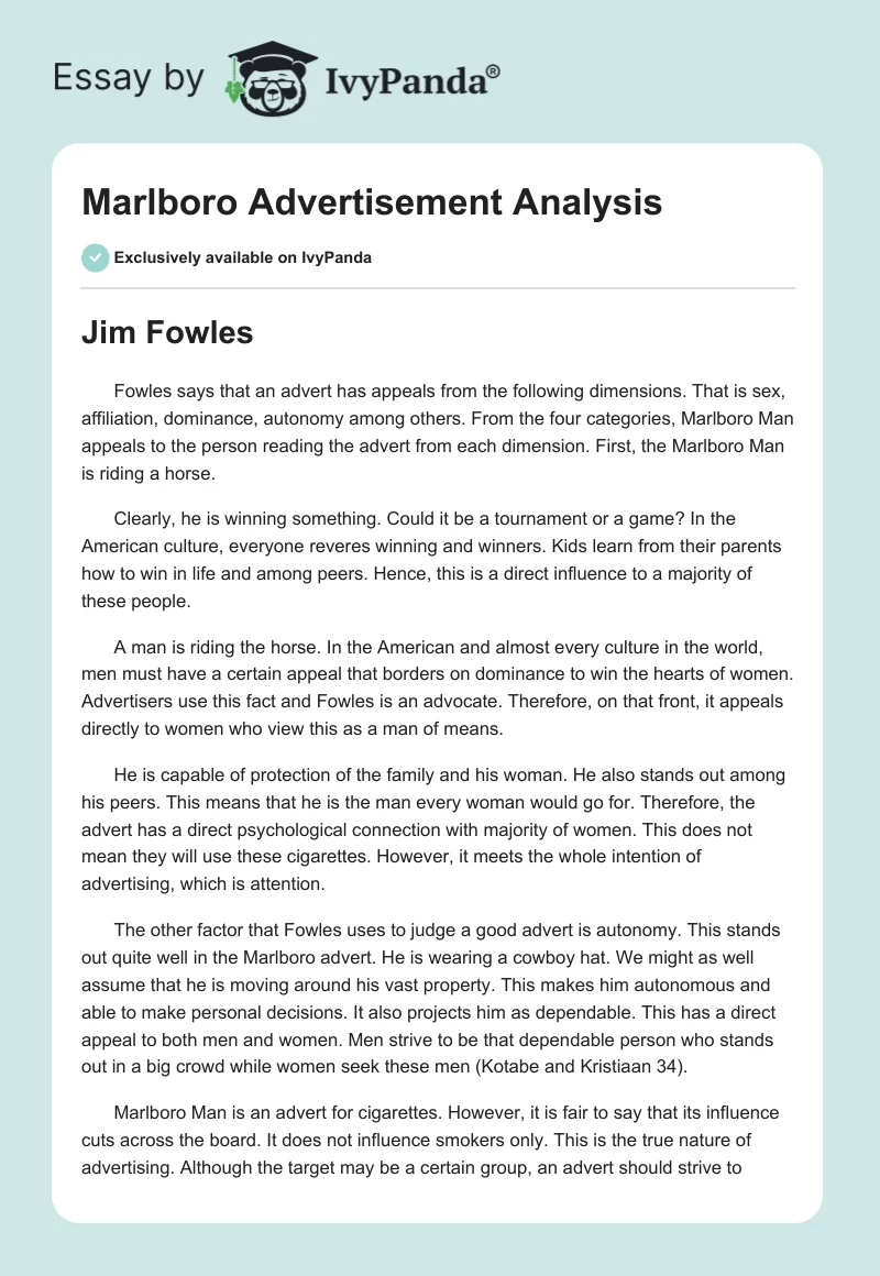 Marlboro Advertisement Analysis. Page 1