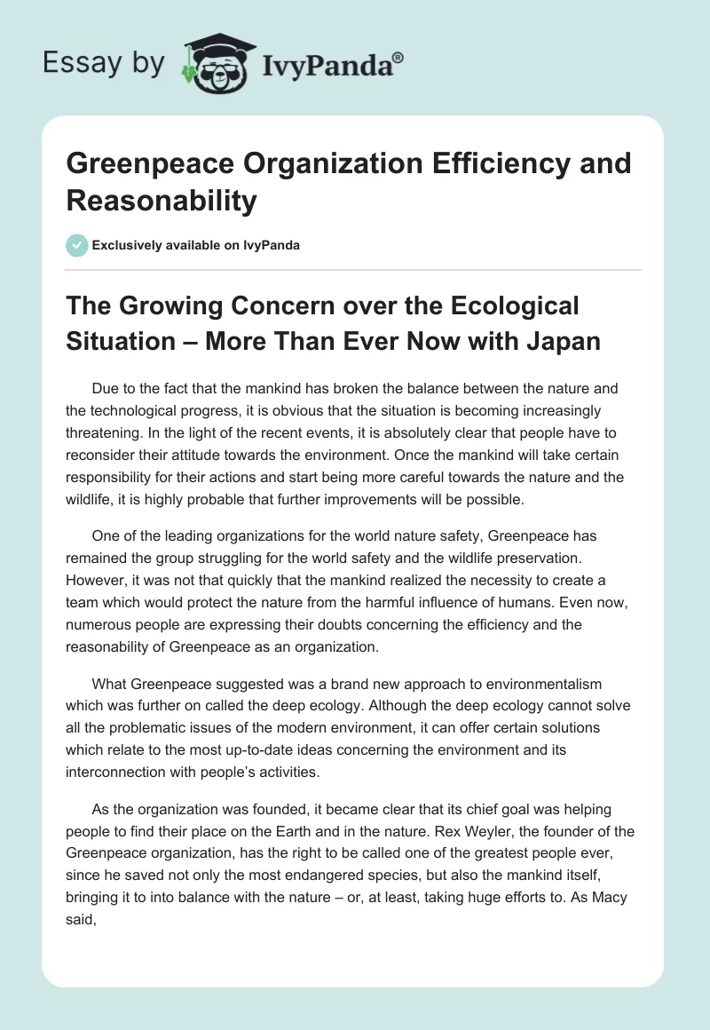 Greenpeace Organization Efficiency and Reasonability. Page 1