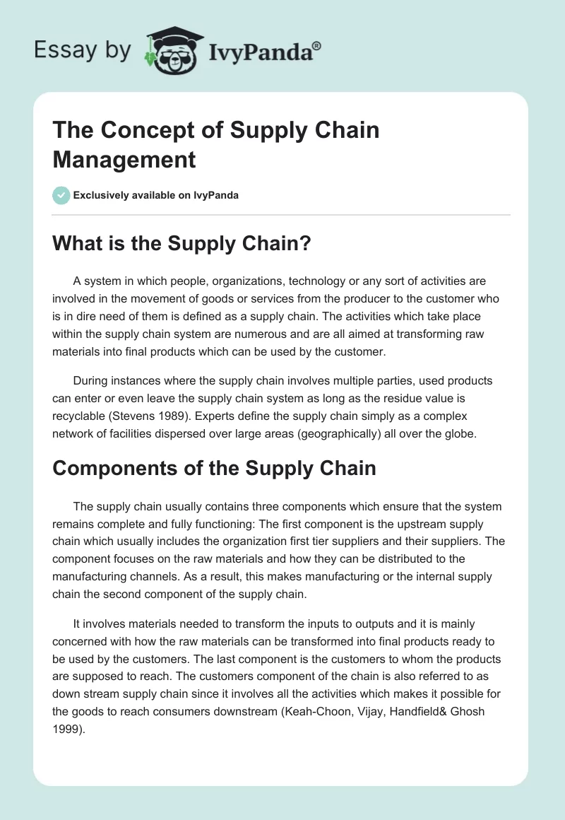 The Concept of Supply Chain Management. Page 1