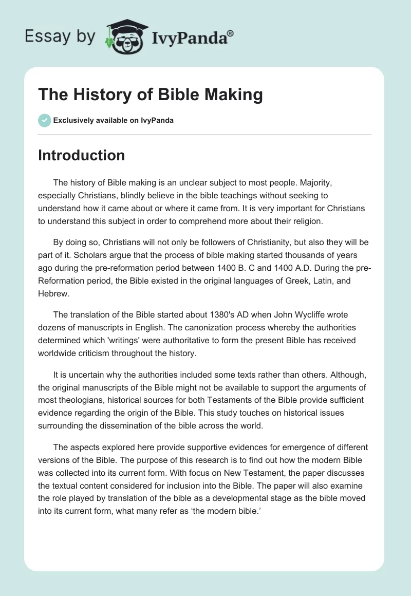 The History of Bible Making. Page 1