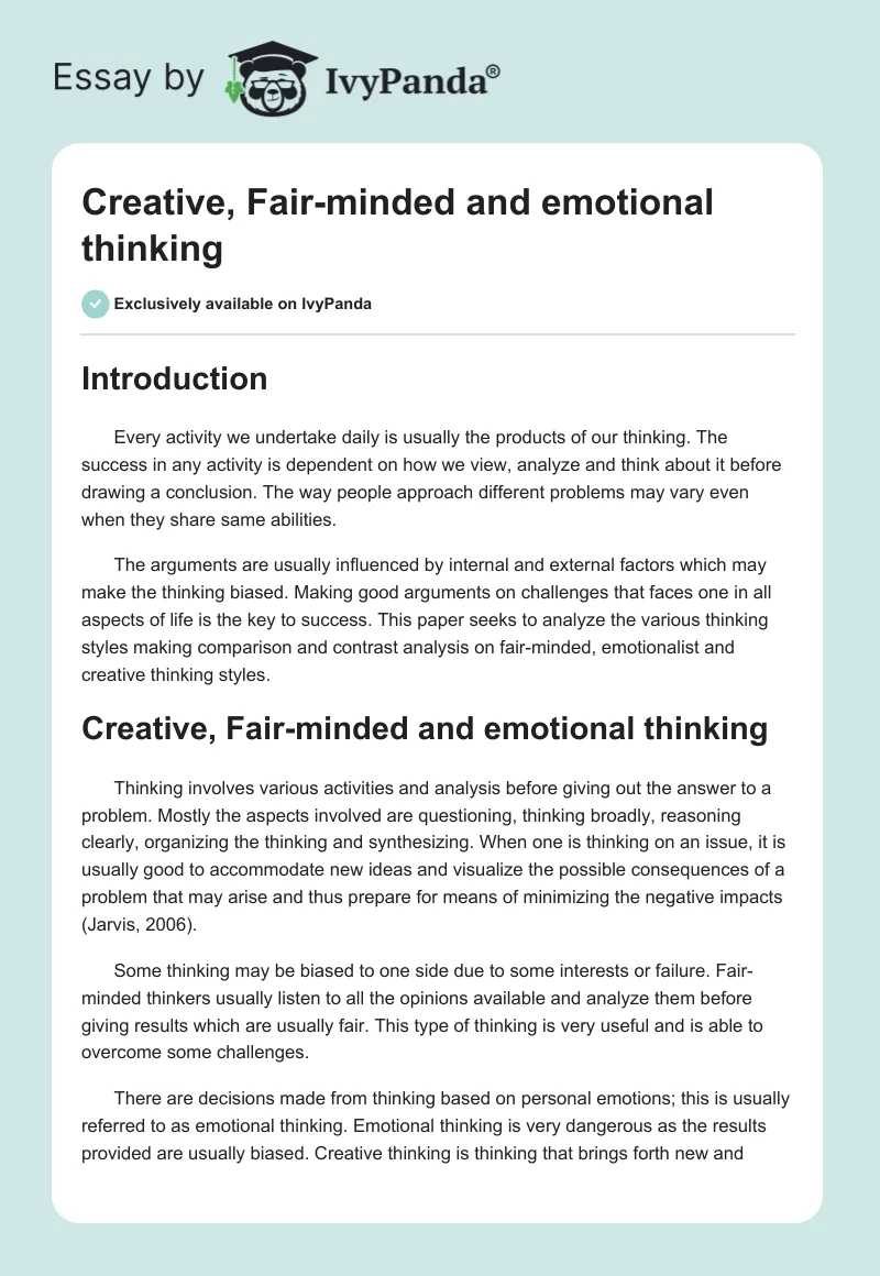 Creative, Fair-minded and Emotional Thinking. Page 1