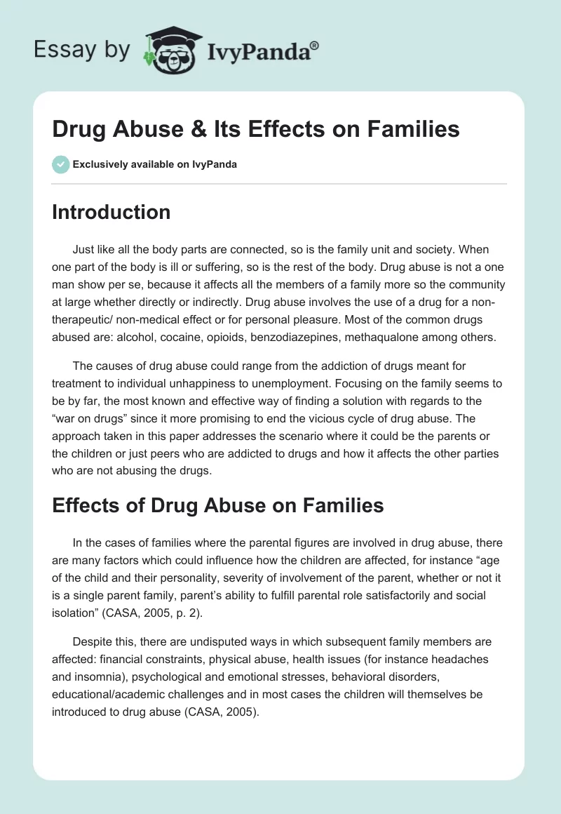 Drug Abuse & Its Effects on Families. Page 1