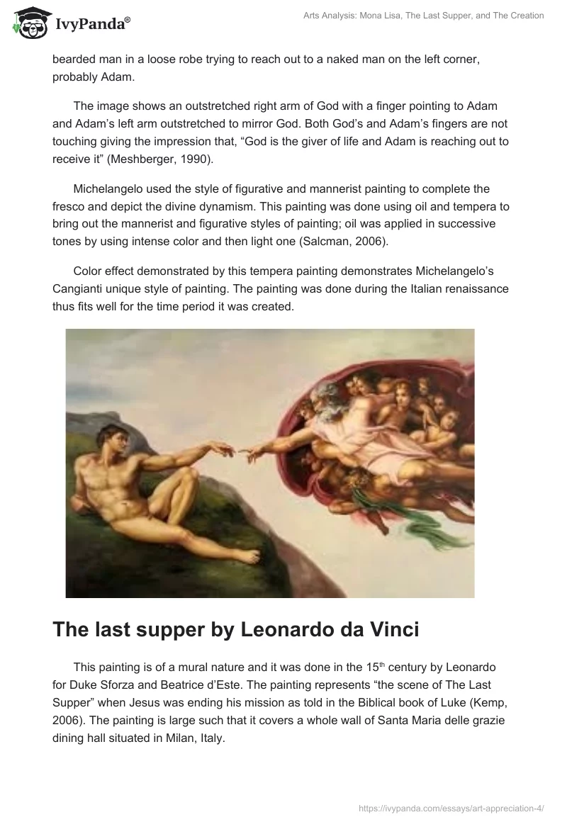 Arts Analysis: Mona Lisa, The Last Supper, and The Creation. Page 3