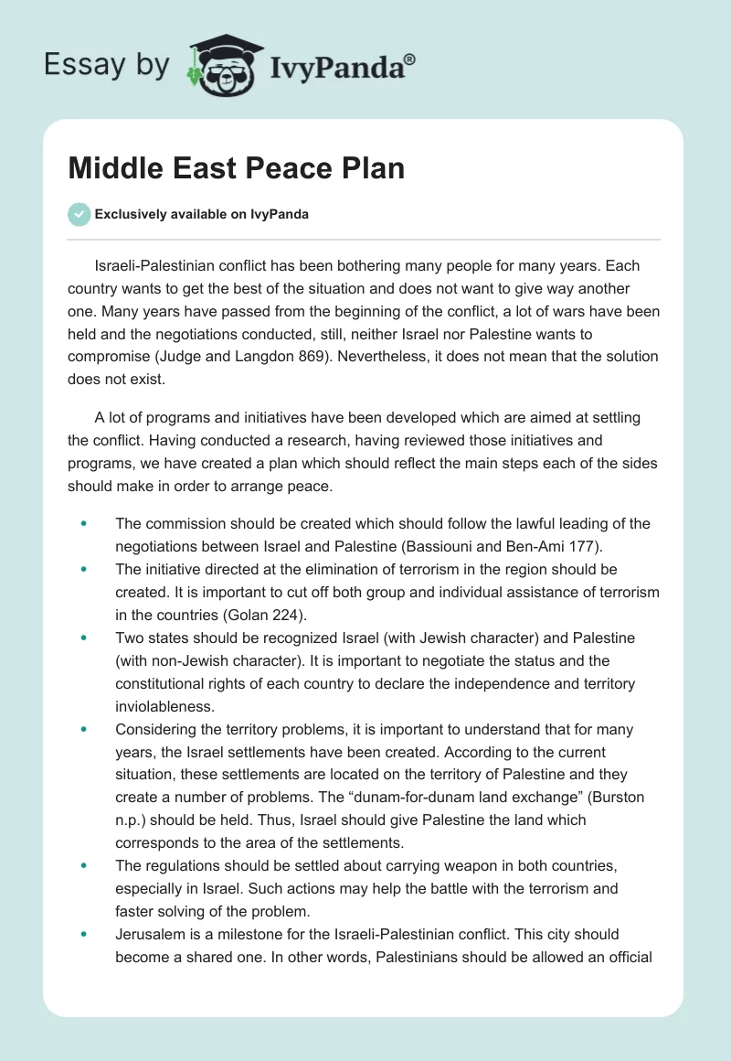 Middle East Peace Plan. Page 1