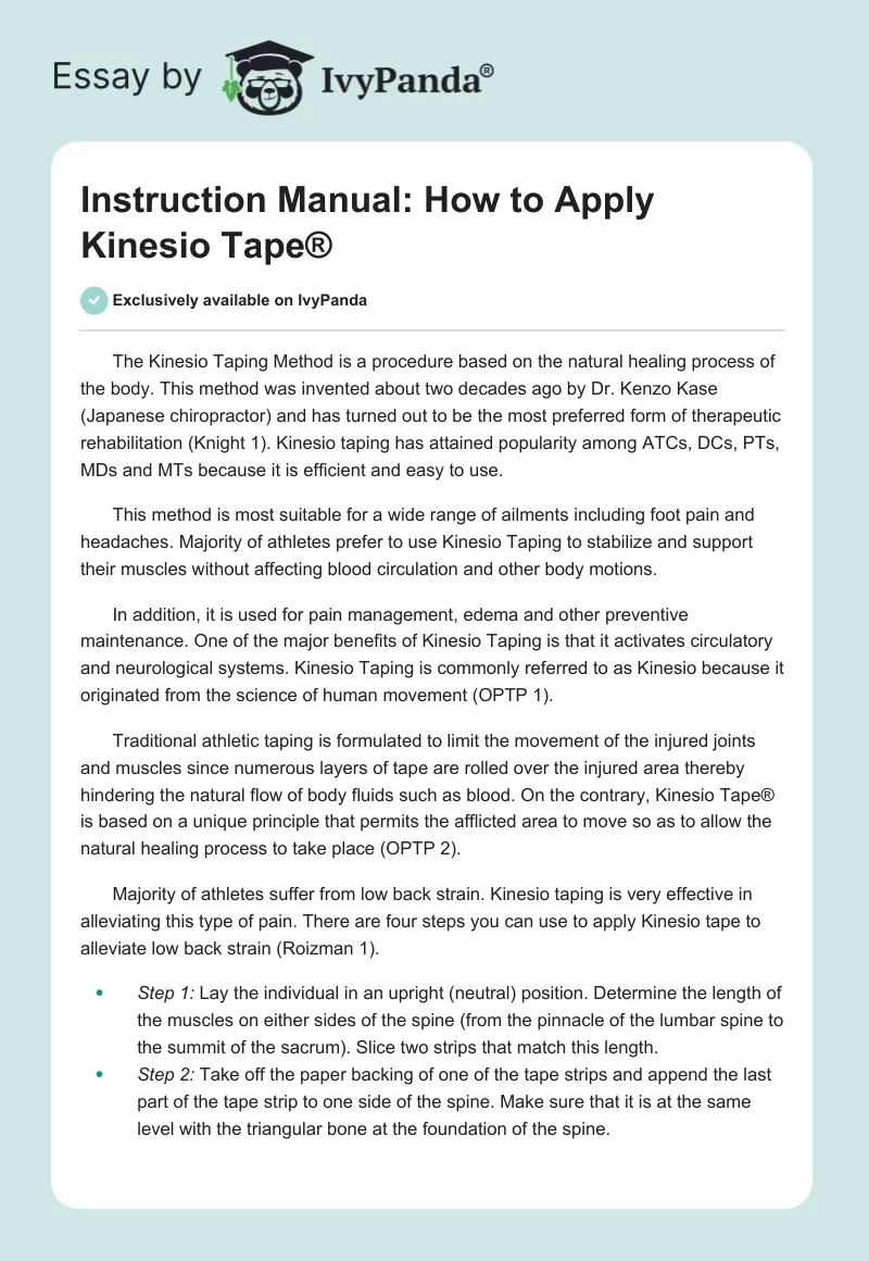 Instruction Manual: How to Apply Kinesio Tape®. Page 1