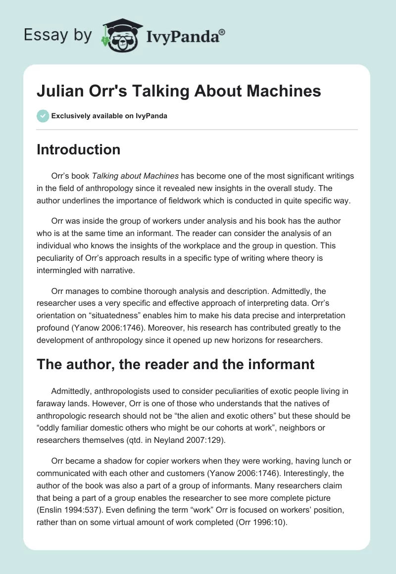 Julian Orr's Talking About Machines. Page 1