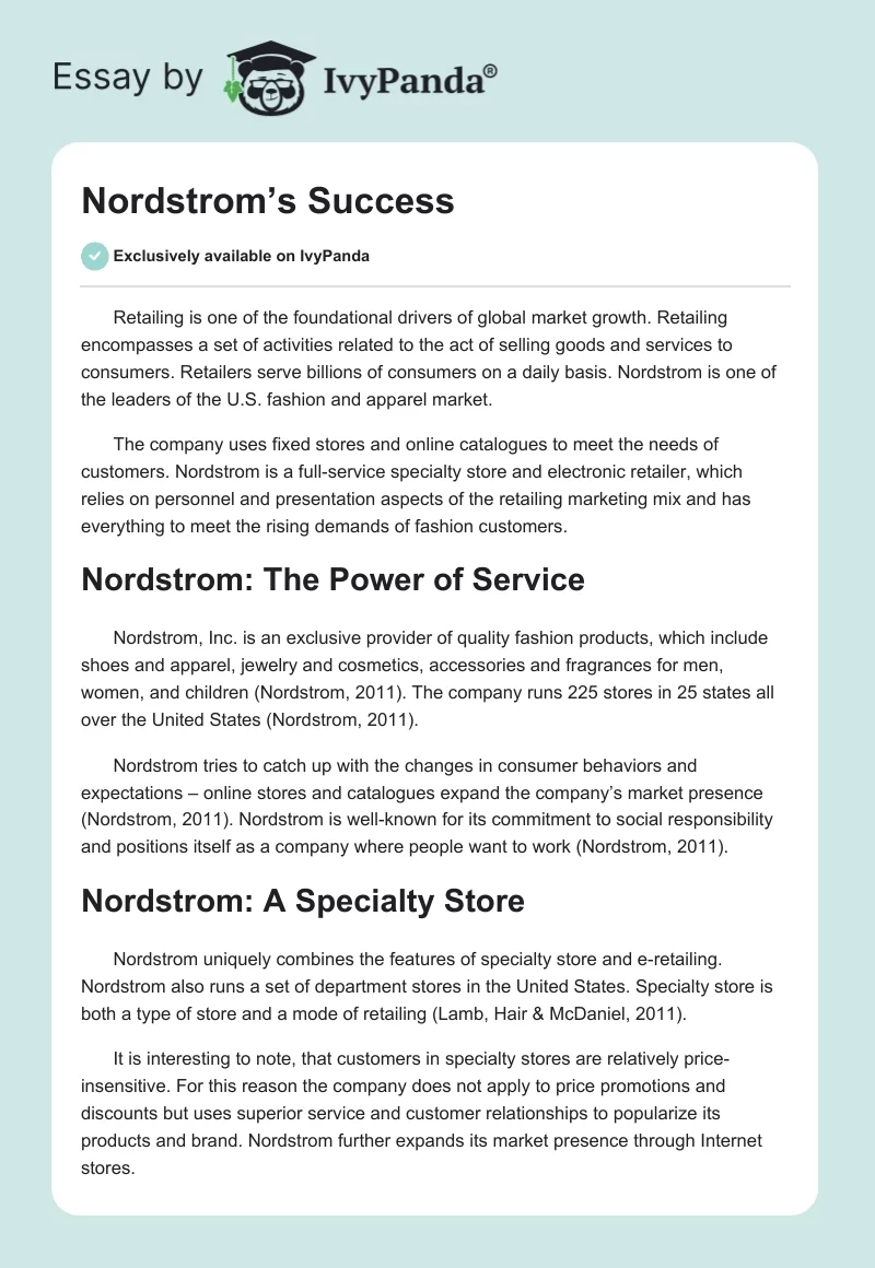 Nordstrom’s Success. Page 1
