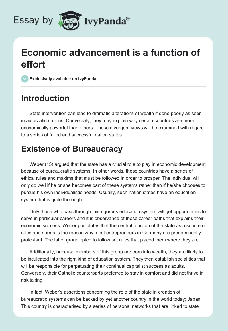 Economic advancement is a function of effort. Page 1