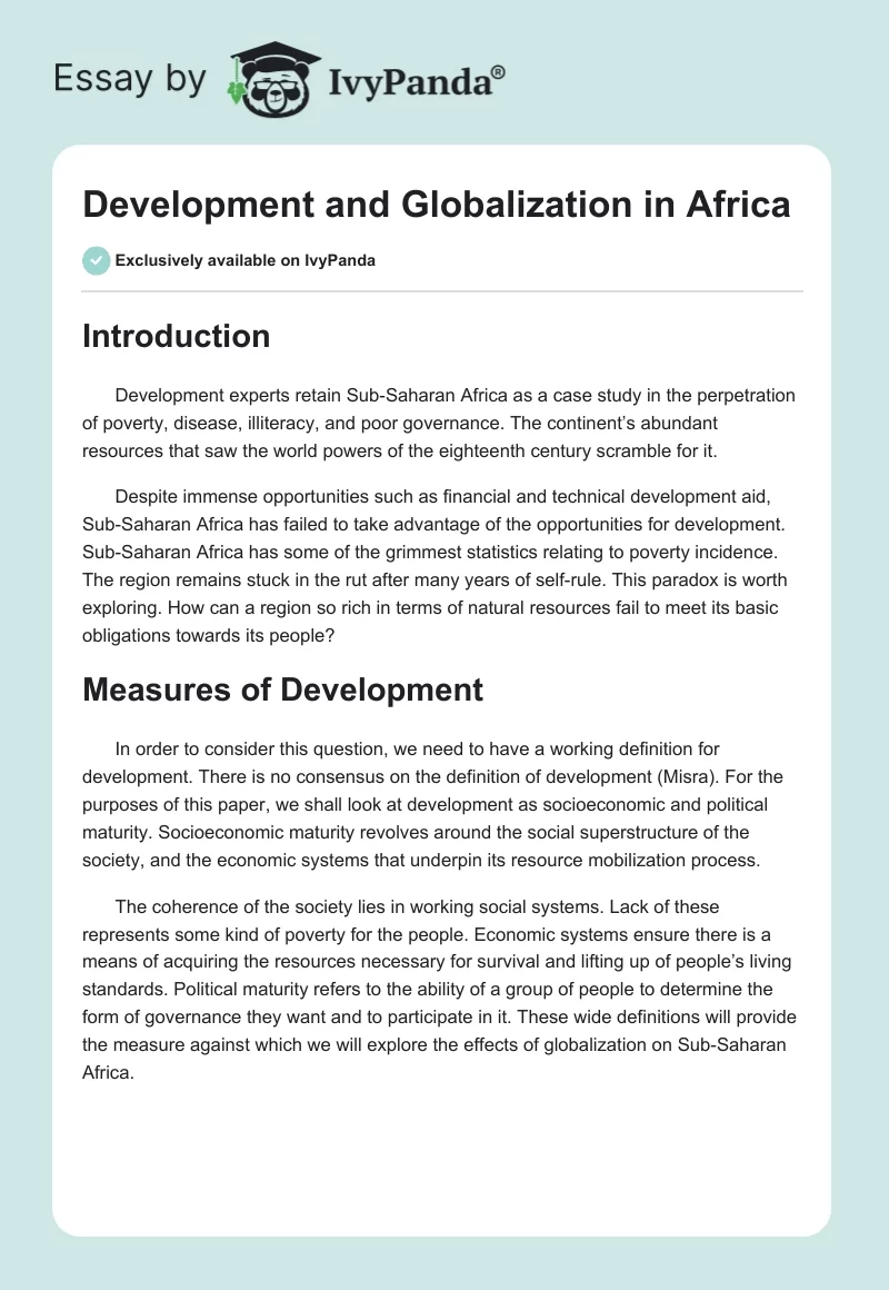 Development and Globalization in Africa. Page 1