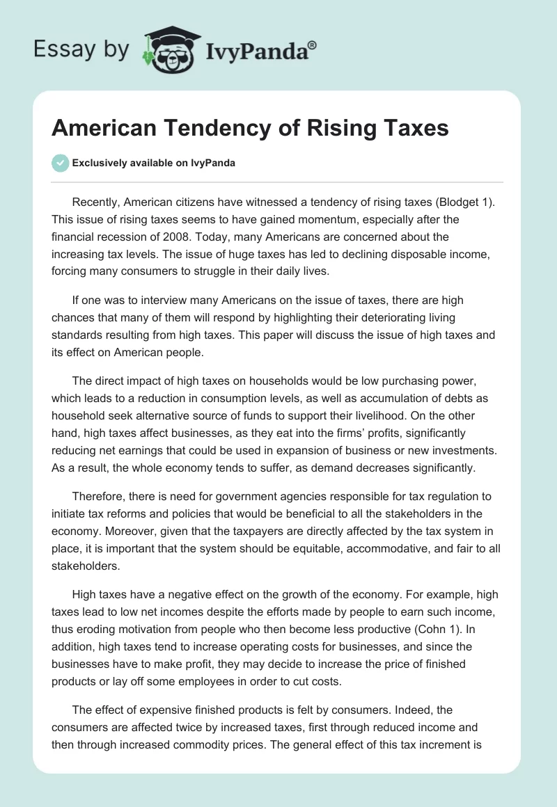 American Tendency of Rising Taxes. Page 1