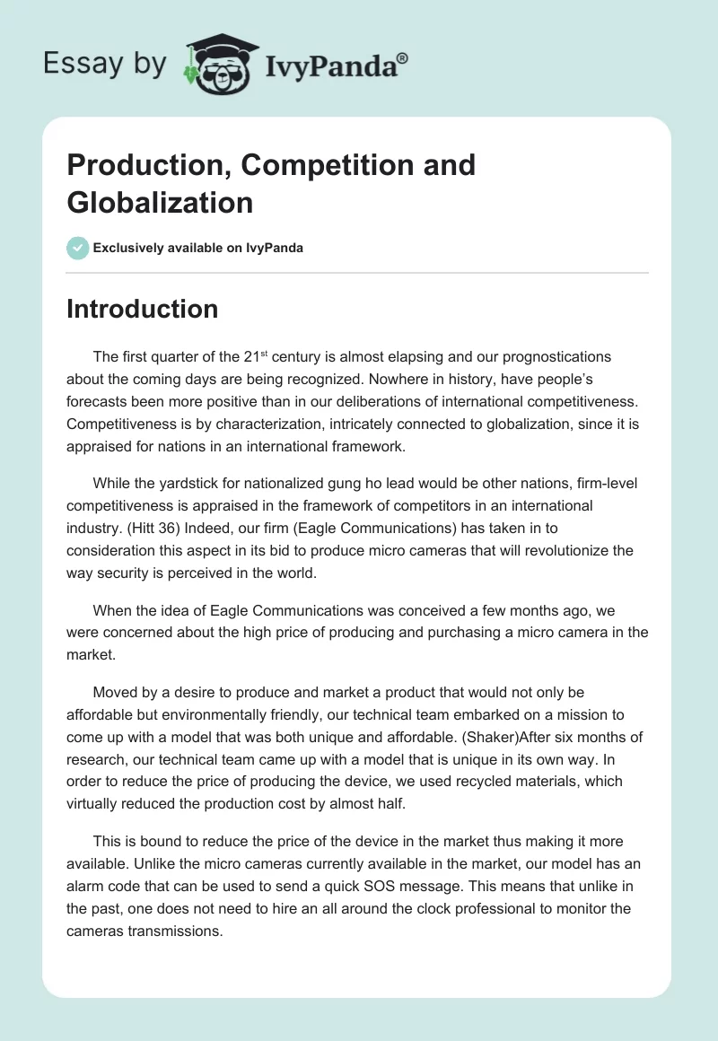 Production, Competition and Globalization. Page 1
