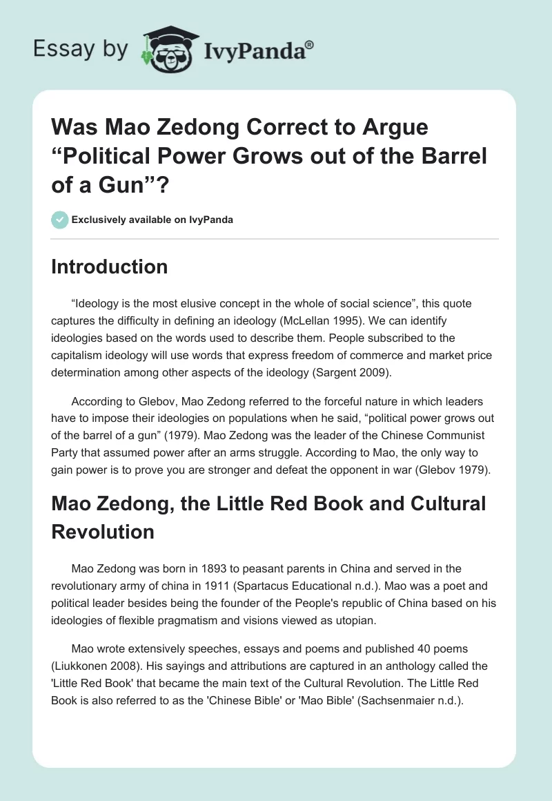 Was Mao Zedong Correct to Argue “Political Power Grows out of the Barrel of a Gun”?. Page 1