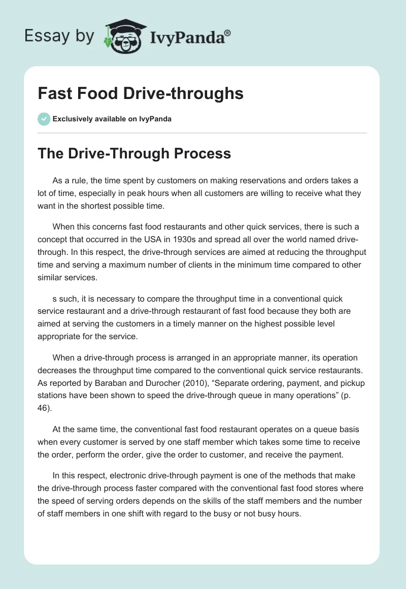 Fast Food Drive-throughs. Page 1