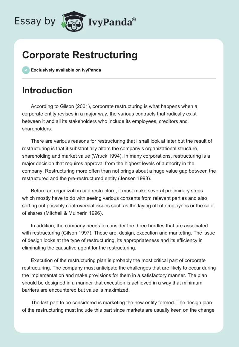 Corporate Restructuring. Page 1
