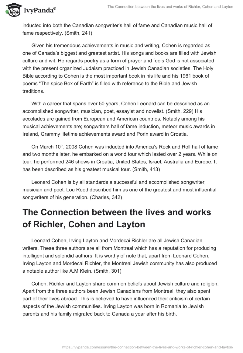 The Connection between the lives and works of Richler, Cohen and Layton. Page 4