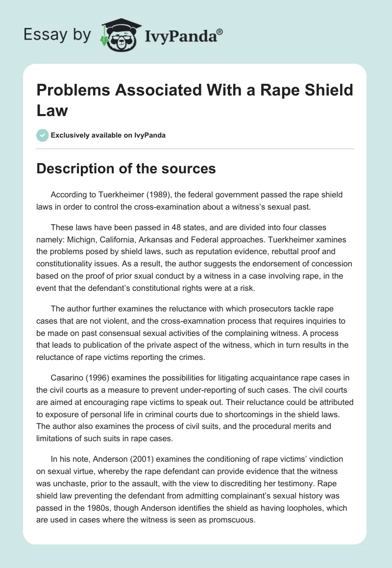 Problems Associated With a Rape Shield Law. Page 1