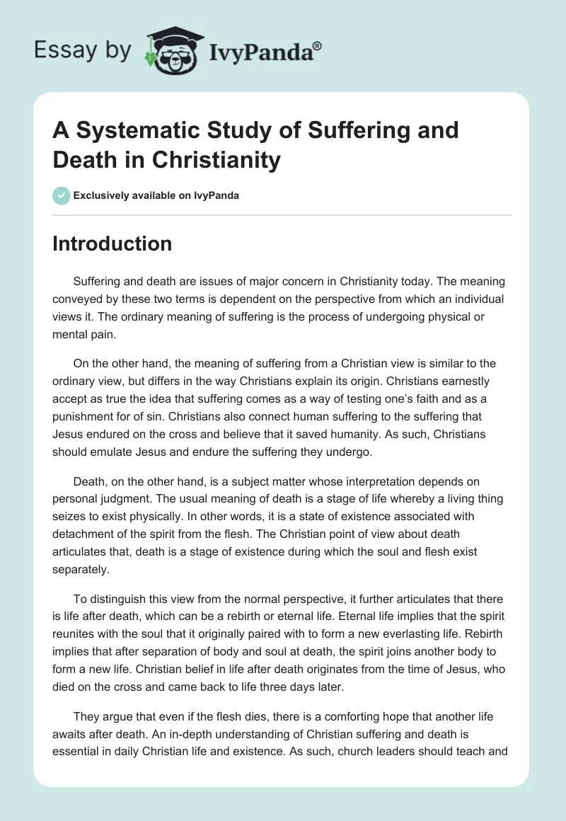 A Systematic Study of Suffering and Death in Christianity. Page 1
