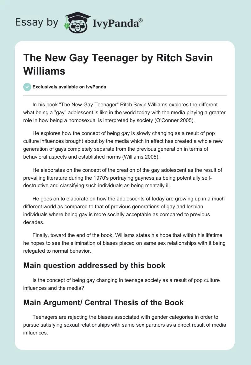 "The New Gay Teenager" by Ritch Savin Williams. Page 1