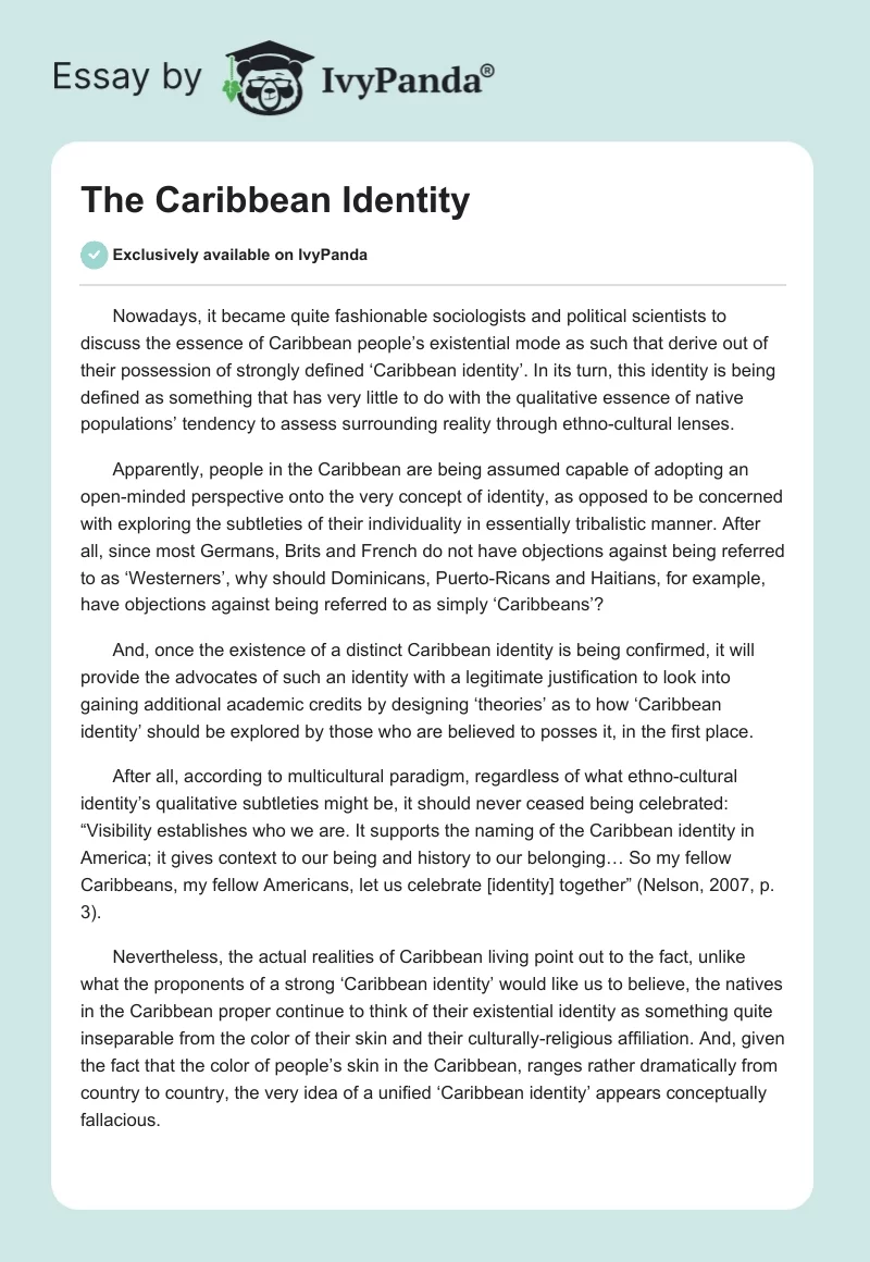 The Caribbean Identity. Page 1