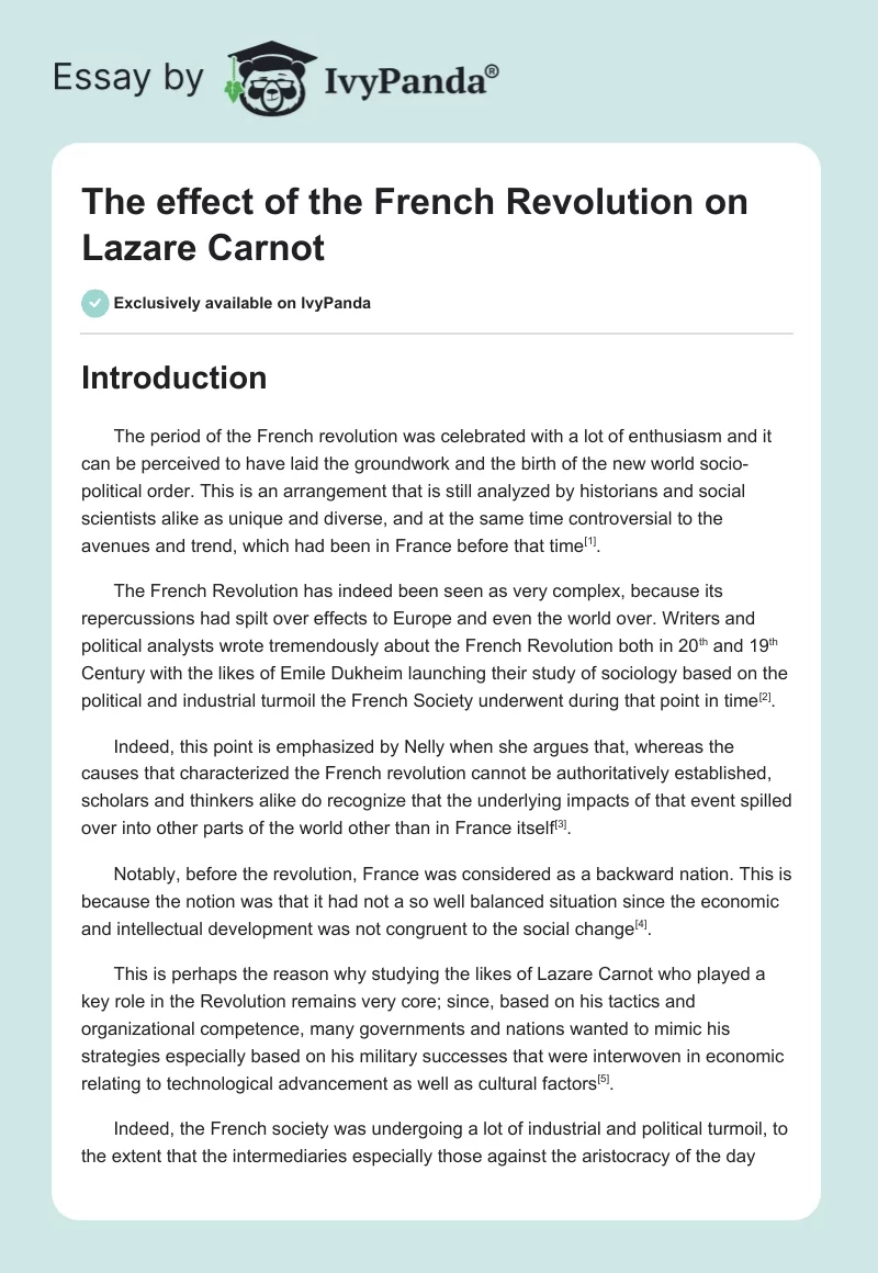 The effect of the French Revolution on Lazare Carnot. Page 1