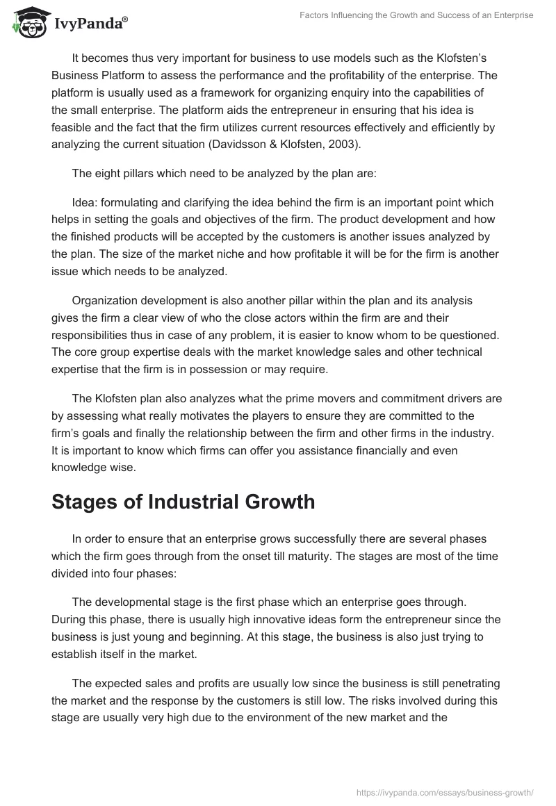 Factors Influencing the Growth and Success of an Enterprise. Page 3