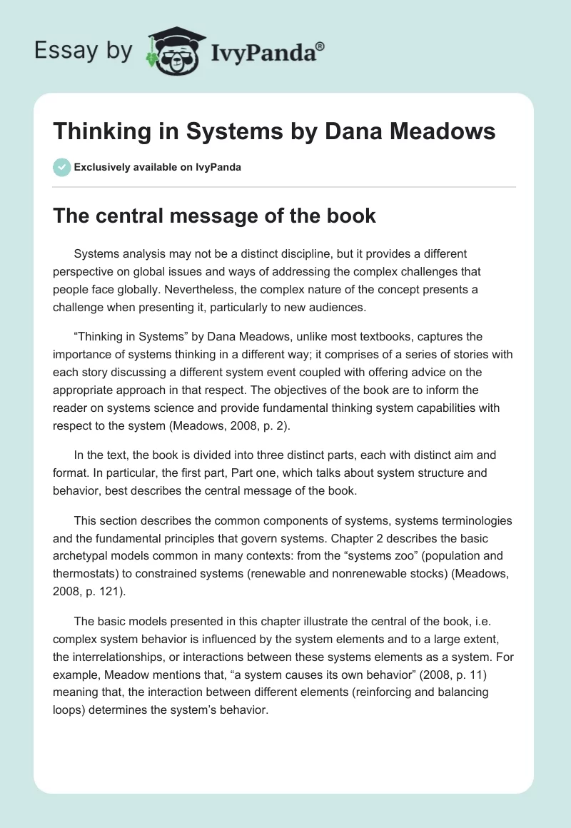 "Thinking in Systems" by Dana Meadows. Page 1