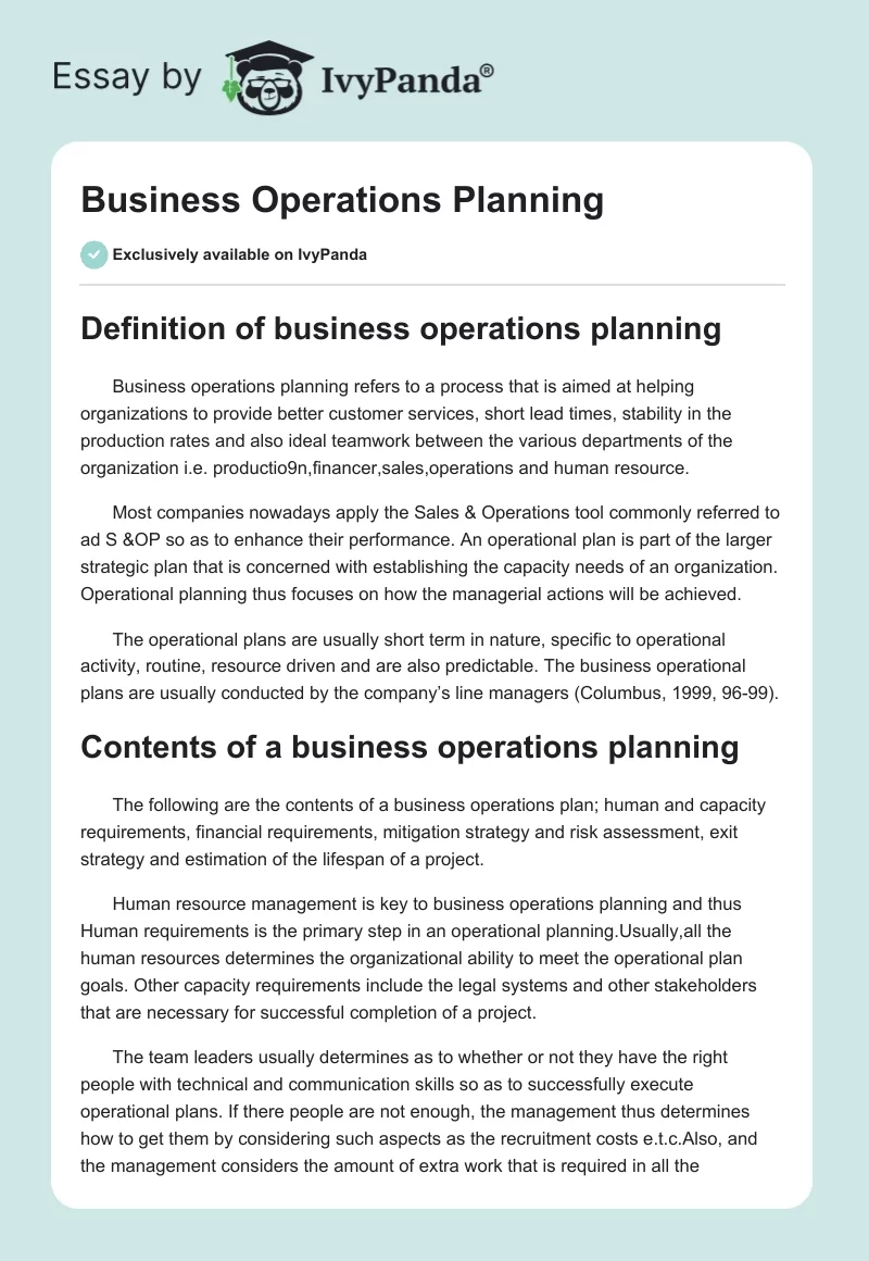 Business Operations Planning. Page 1