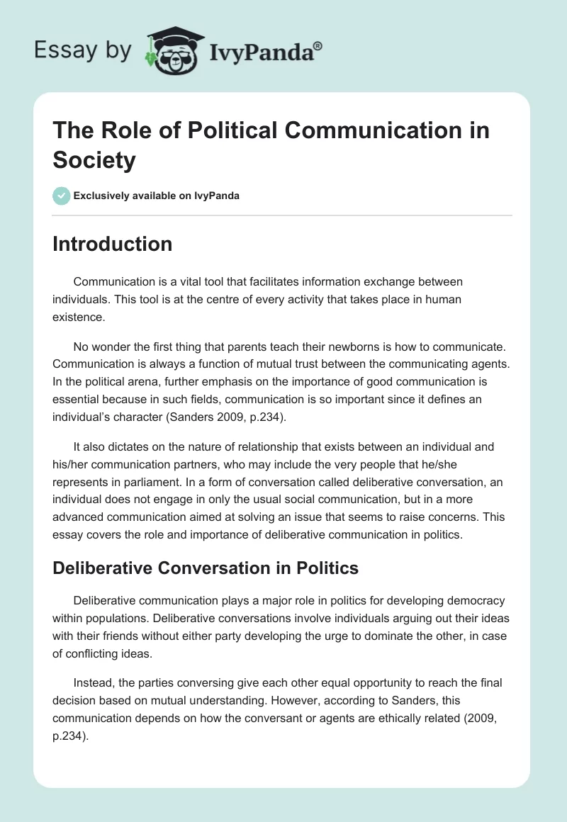 The Role of Political Communication in Society. Page 1