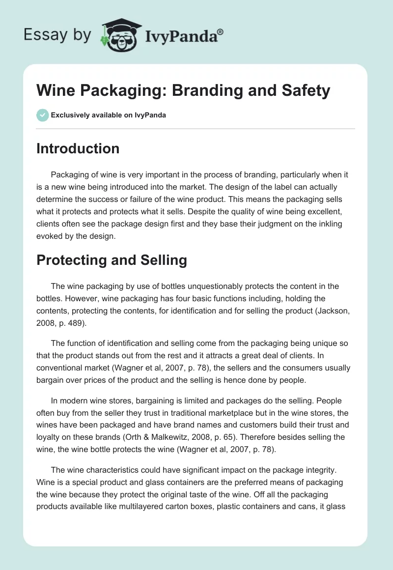 Wine Packaging: Branding and Safety. Page 1