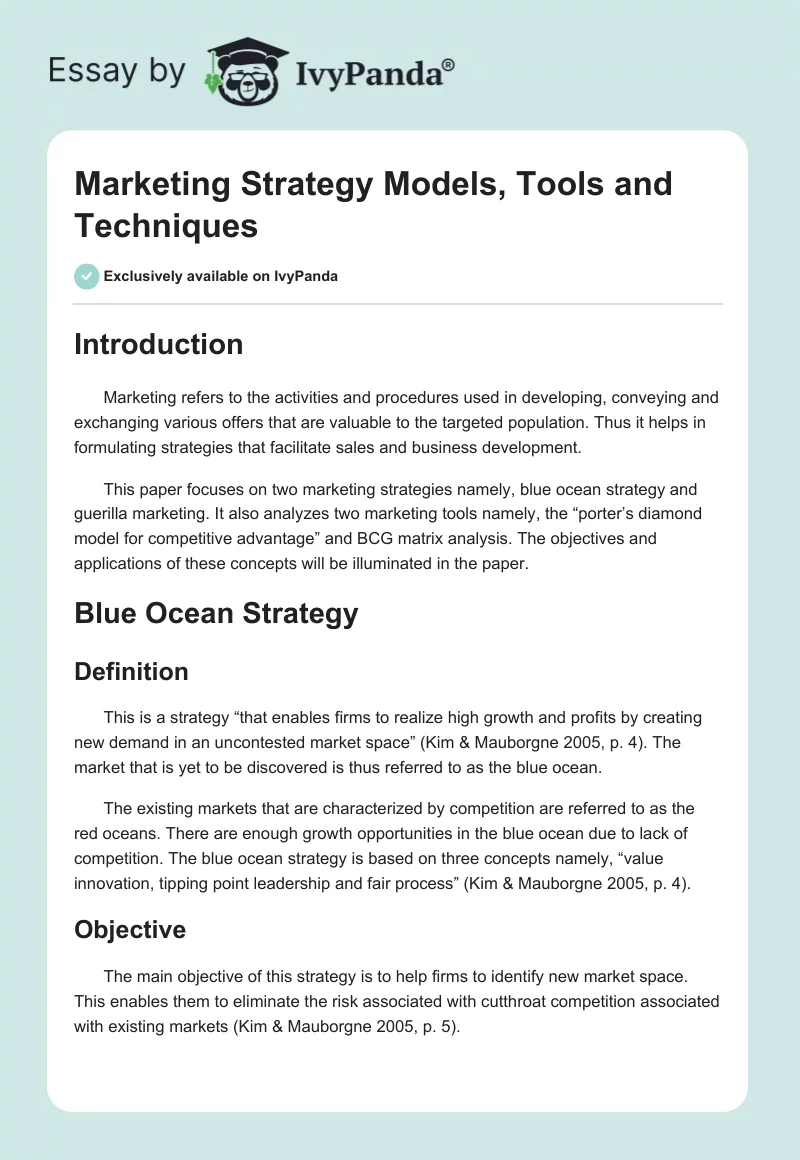 Marketing Strategy Models, Tools and Techniques. Page 1