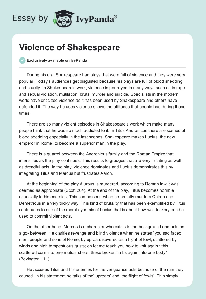 Violence of Shakespeare. Page 1