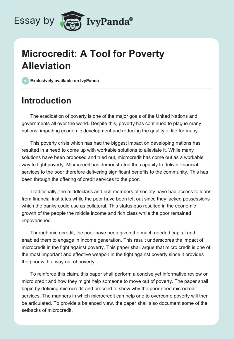 Microcredit: A Tool for Poverty Alleviation. Page 1