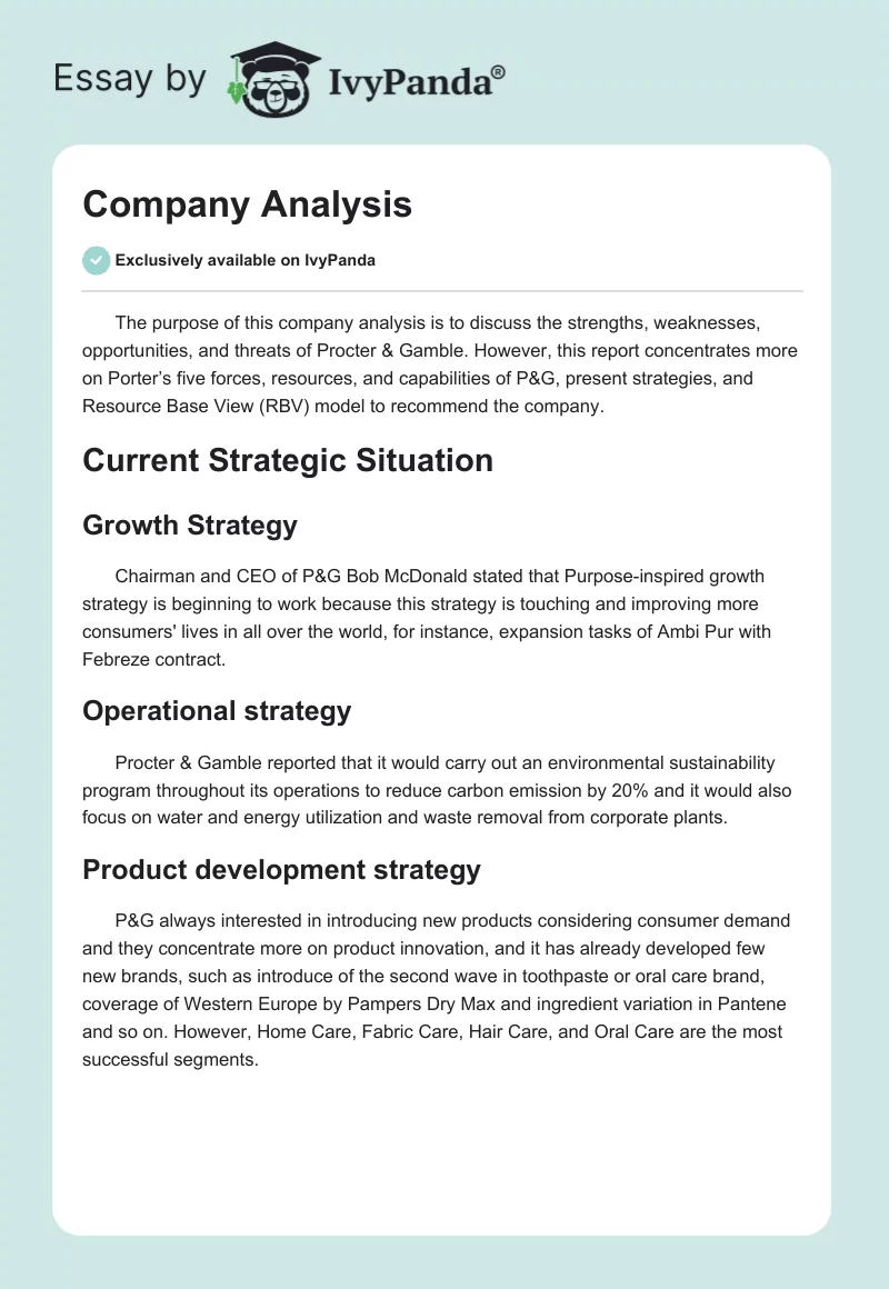 Company Analysis. Page 1