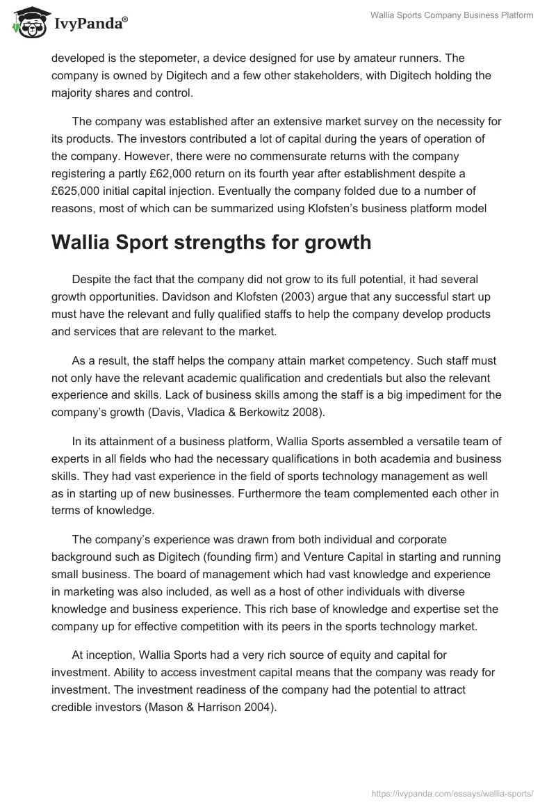 Wallia Sports Company Business Platform. Page 2