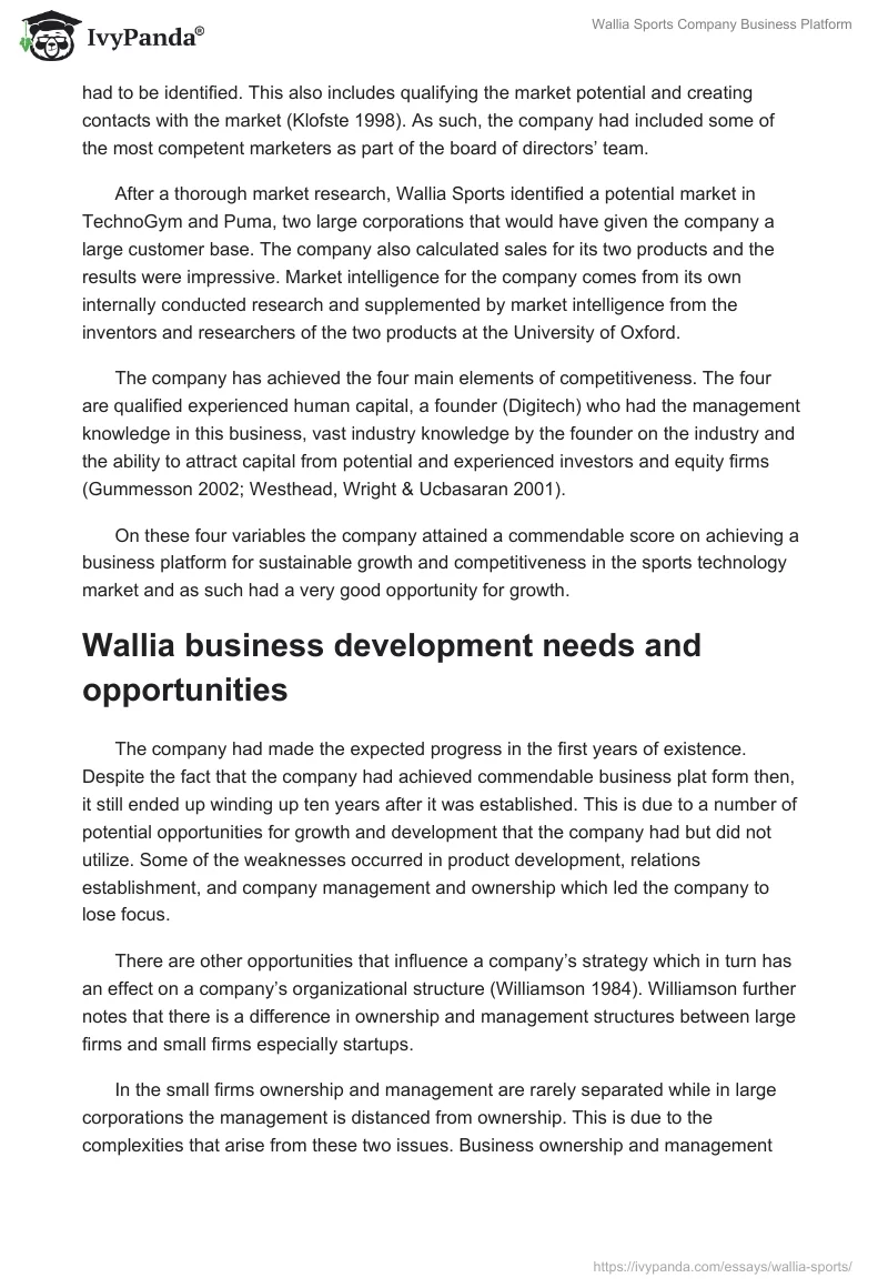 Wallia Sports Company Business Platform. Page 4