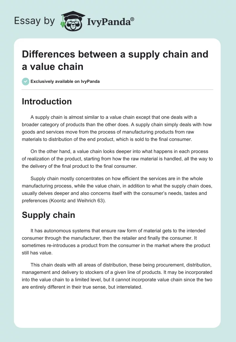Differences between a supply chain and a value chain. Page 1