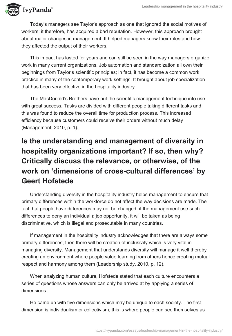 Leadership Management in the Hospitality Industry. Page 2