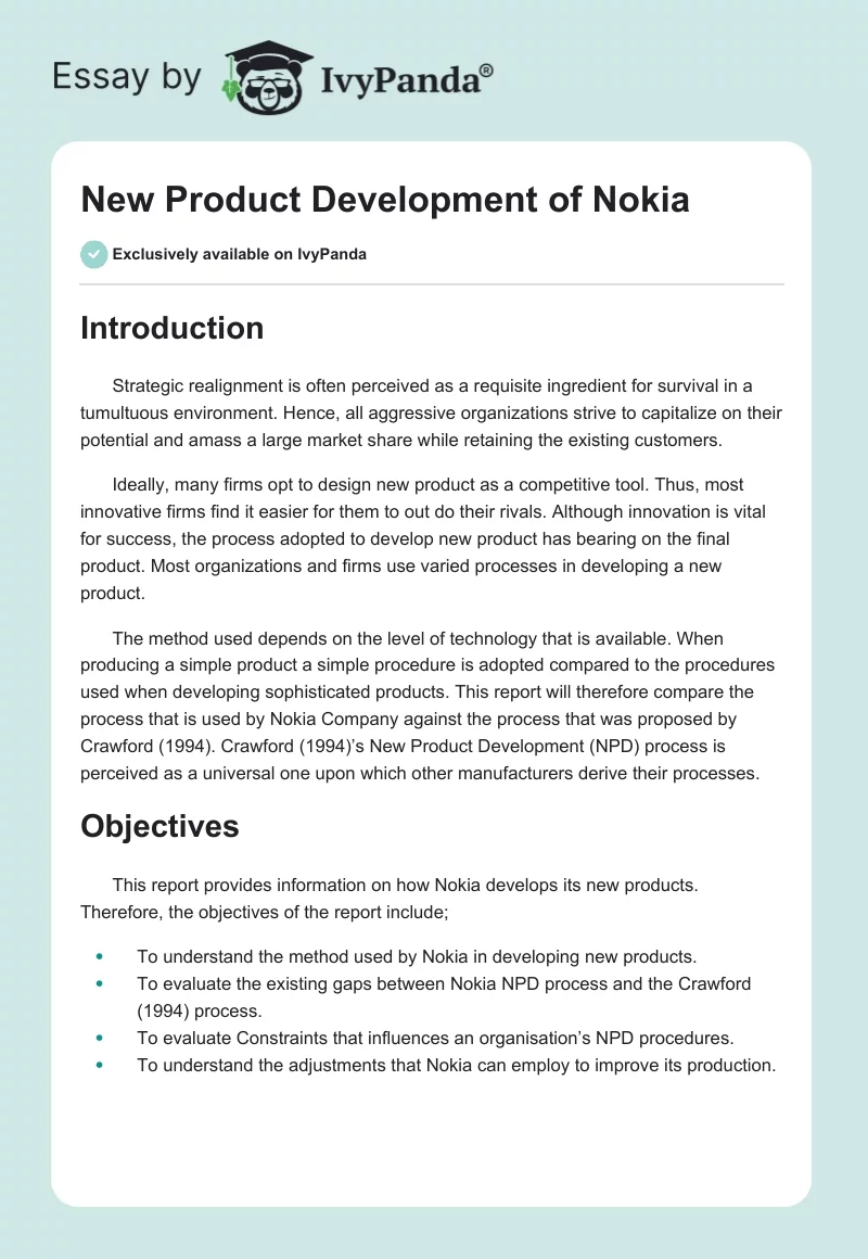 New Product Development of Nokia. Page 1