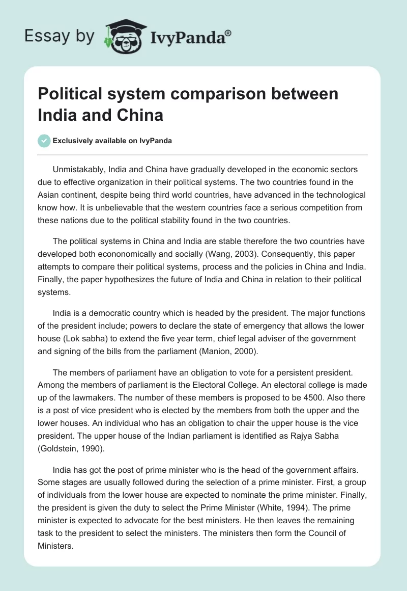 Political system comparison between India and China. Page 1