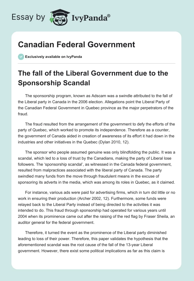 Canadian Federal Government. Page 1