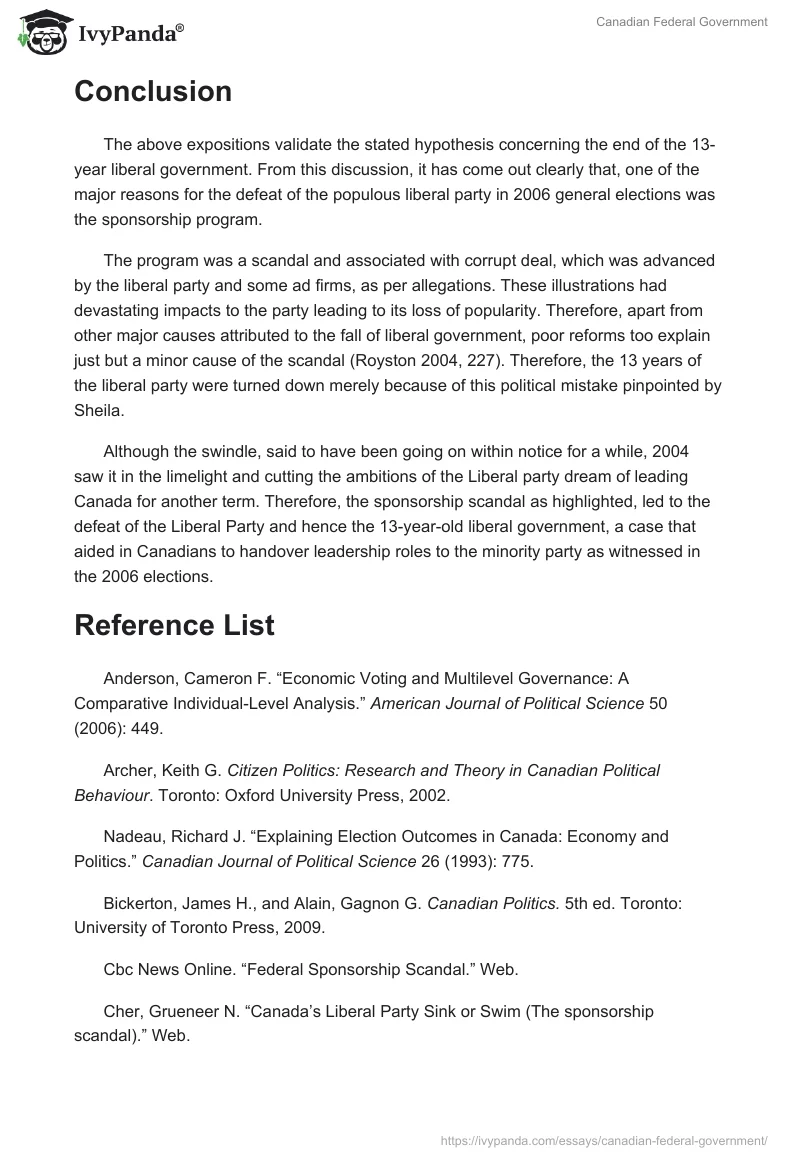 Canadian Federal Government. Page 5