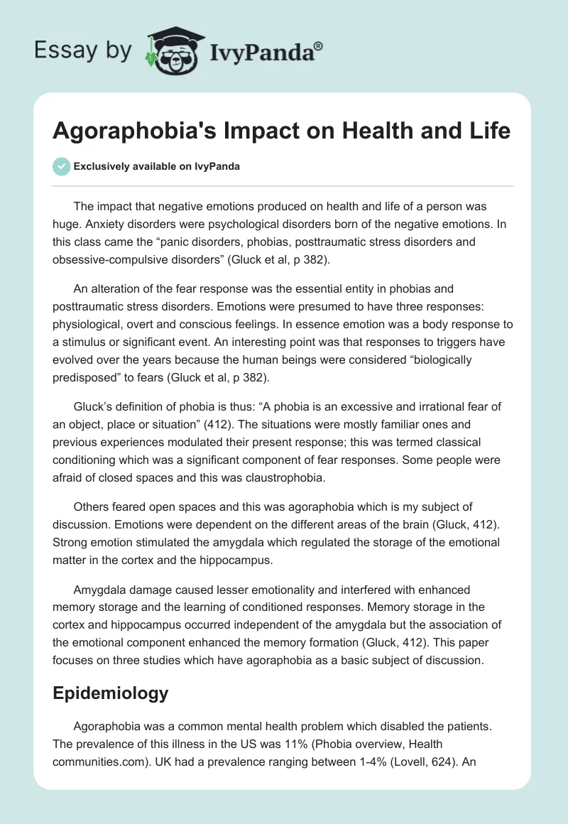 Agoraphobia's Impact on Health and Life. Page 1