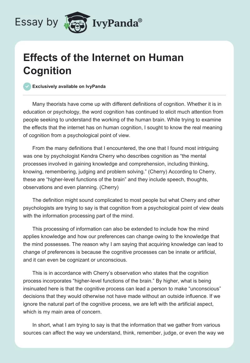 Effects of the Internet on Human Cognition. Page 1