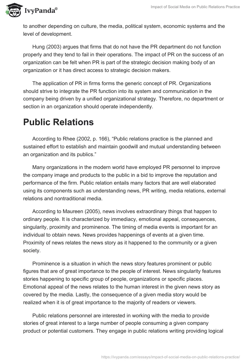 Impact of Social Media on Public Relations Practice. Page 3