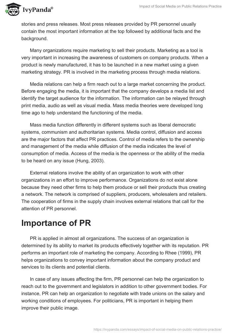 Impact of Social Media on Public Relations Practice. Page 4