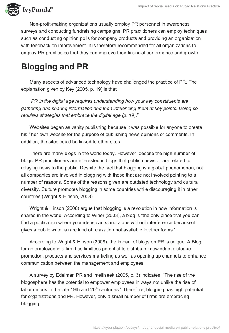 Impact of Social Media on Public Relations Practice. Page 5