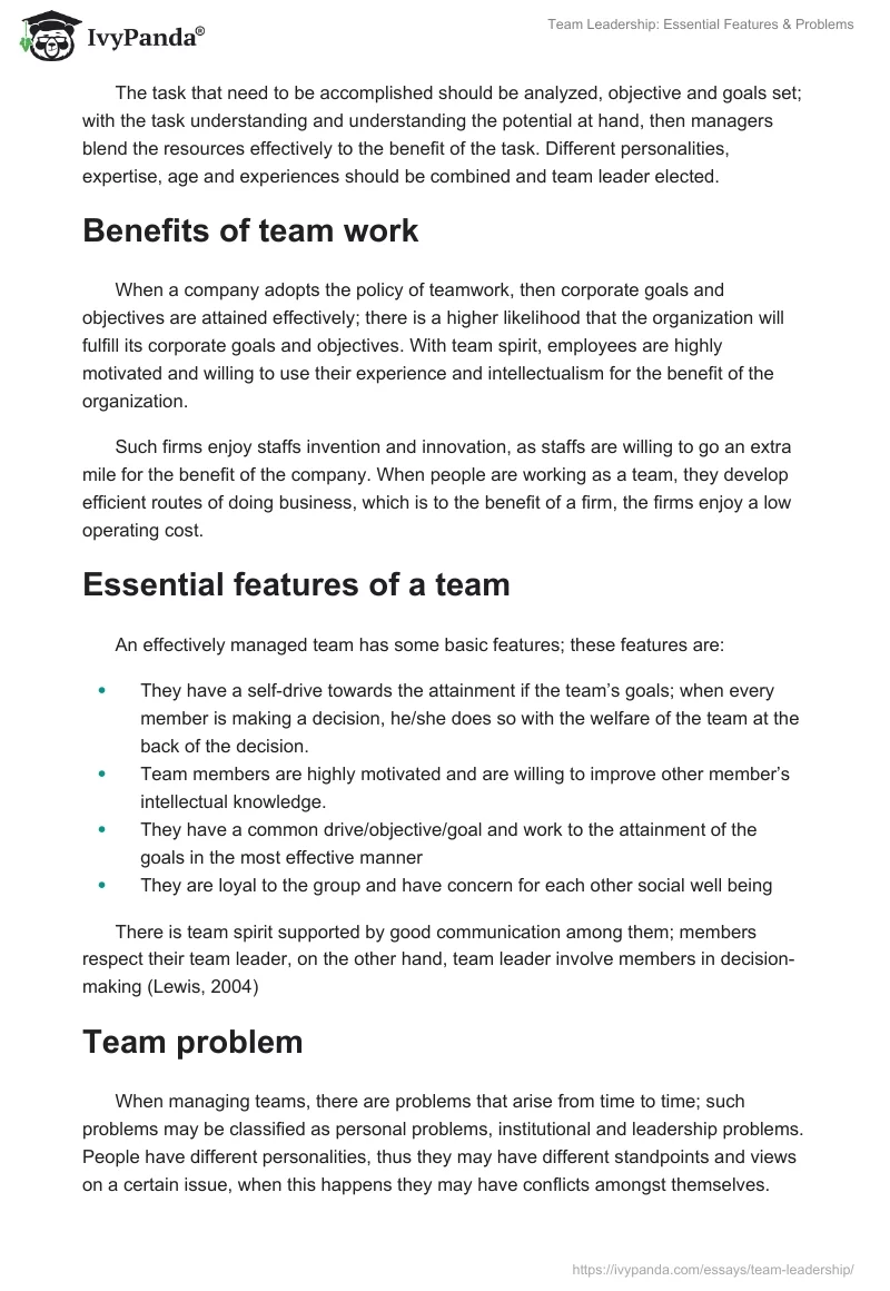 Team Leadership: Essential Features & Problems. Page 4
